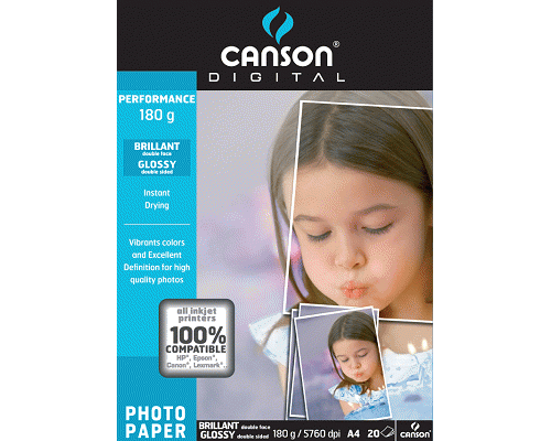 CARTA INK JET FOTOGRAFICA GLOSSY PAPER DOUBLE SIDE GLOSSY 28 210 x 297mm 180gr 20ff