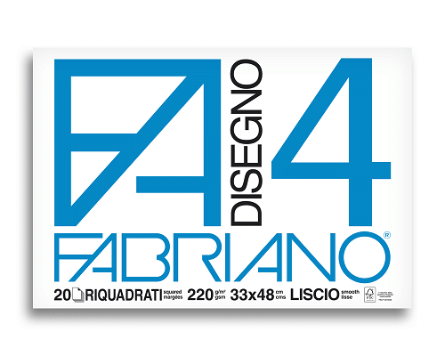 BLOCCO CARTA DA DISEGNO F4 BIANCO 4 ANGOLI 330 x 480mm 220gr 20ff SQUADRA