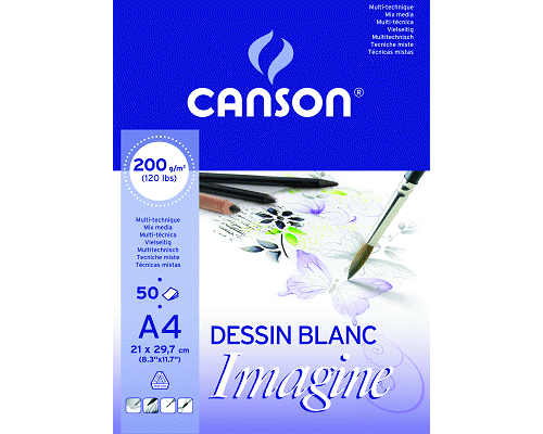 BLOCCO DA DISEGNO IMAGINE BIANCO COLLATO 210 x 297mm 200gr 50ff