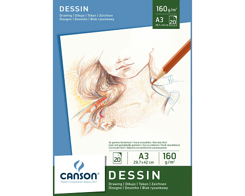 BLOCCO DA DISEGNO CANSON BIANCO COLLATO SUL LATO CORTO 297 x 420mm 160gr 20ff GRANA F