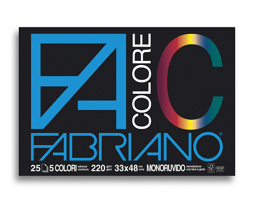 BLOCCO CARTA DA DISEGNO FABRIANO COLORE 5 COLORI ASSORTITI 330 x 480mm 220gr 25ff LISCIO/