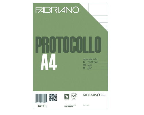 CARTA PROTOCOLLO A4 PER LASER/INKJET 210 X 297mm 500ffgr 80 USO BOLLO