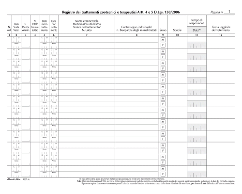 REGISTRO SOMMINISTRAZIONE MEDICINALI TERAPEUTICI/ ZOOTECNICI 38cop/fg