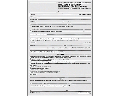 MODULO PER DICHIARAZIONE DI CONFORMITA 210 x 297mm 50 X 5cop/fg