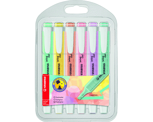 EVIDENZIATORE A PENNA SWING PASTEL SCALPELLO ASSORTITI BLISTER 6p