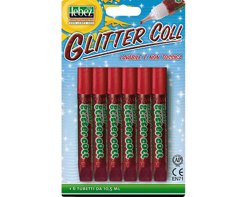 COLLA GLITTER TUBETTO 6pz 10,5ml ROSSO