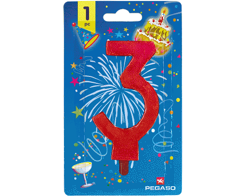 CANDELE NUMERATE h 11,5cm NR.3 ROSSO