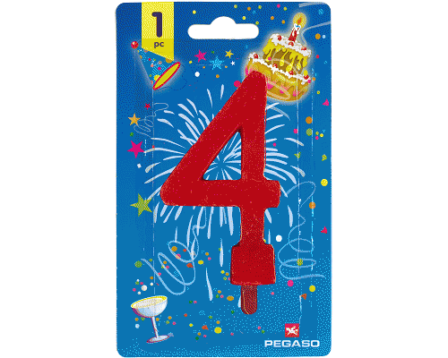 CANDELE NUMERATE h 11,5cm NR.4 ROSSO