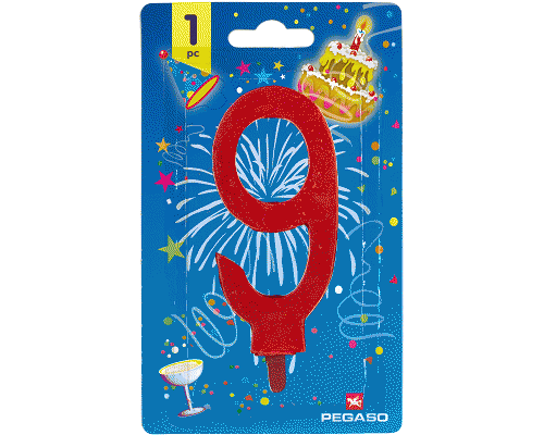 CANDELE NUMERATE h 11,5cm NR.9 ROSSO